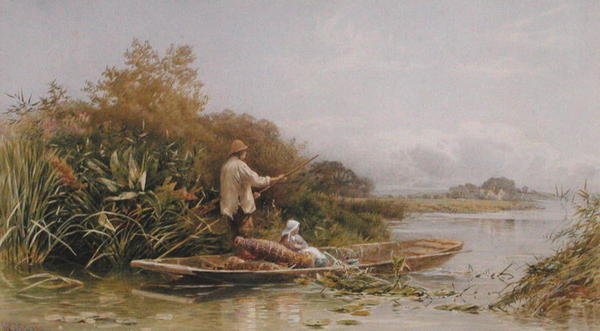 Caçadores de enguias no Tamisa, c.1870 (aguarela sobre papel) de William W. Gosling