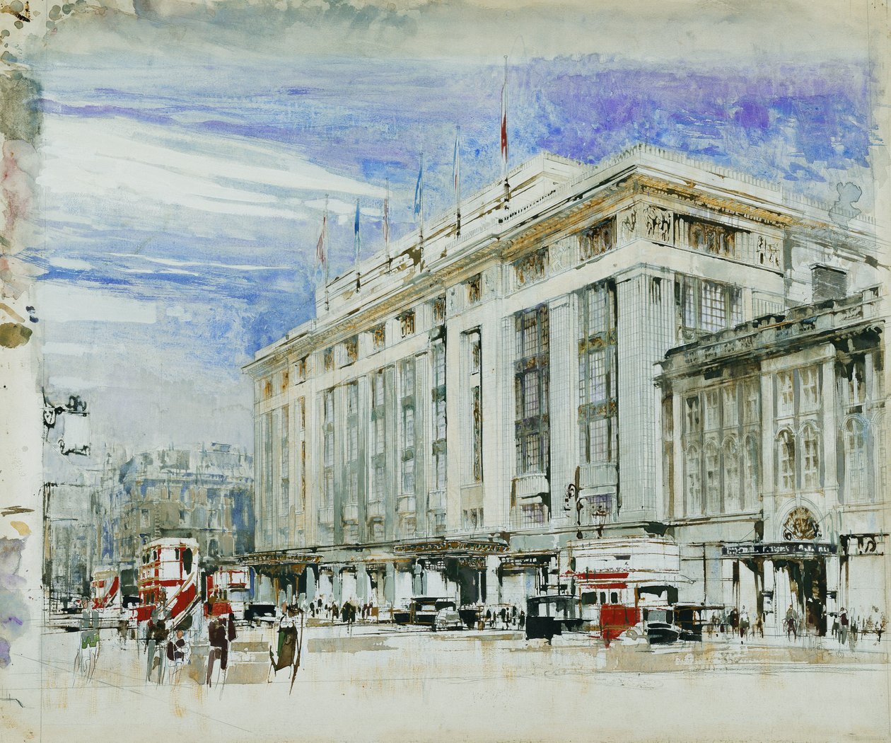 Um projeto de perspectiva para Derry e Toms, Kensington High Street (fl de William Walcot
