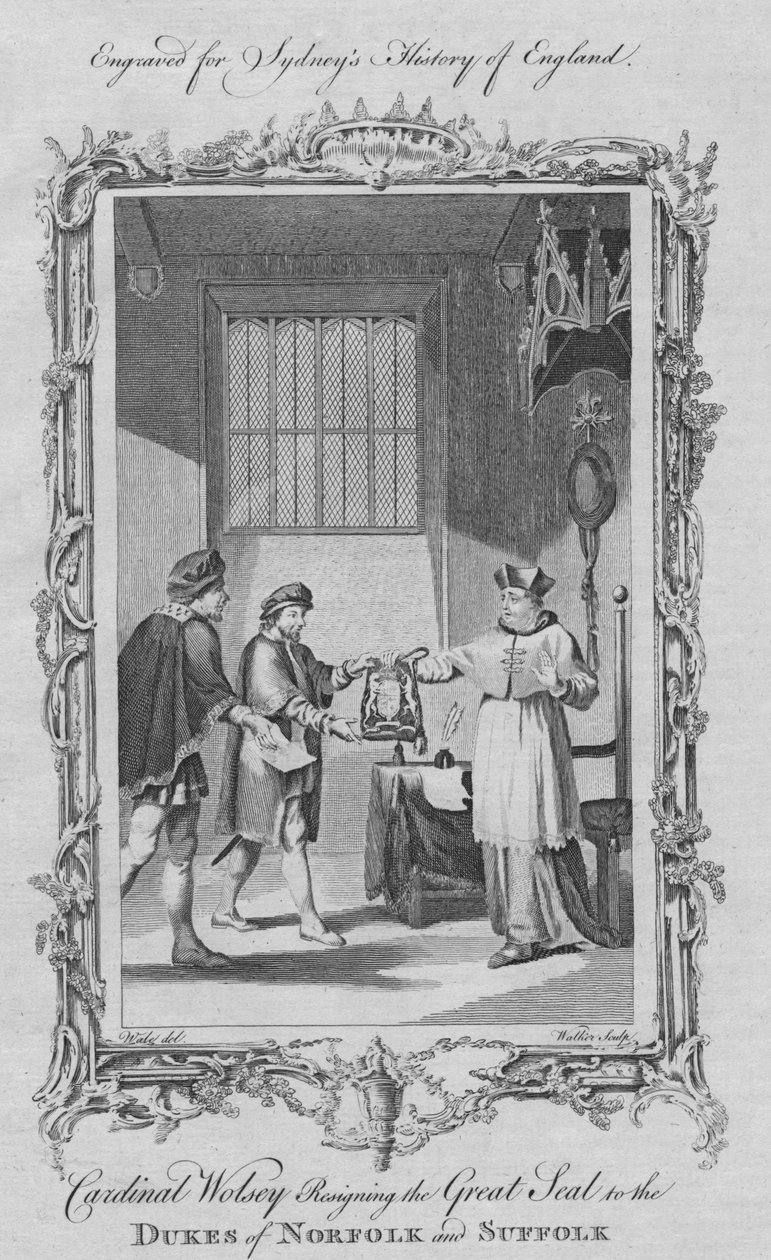 Cardeal Wolsey renuncia ao Grande Selo dos Duques de Norfolk e Suffolk, 1773. de William Walker