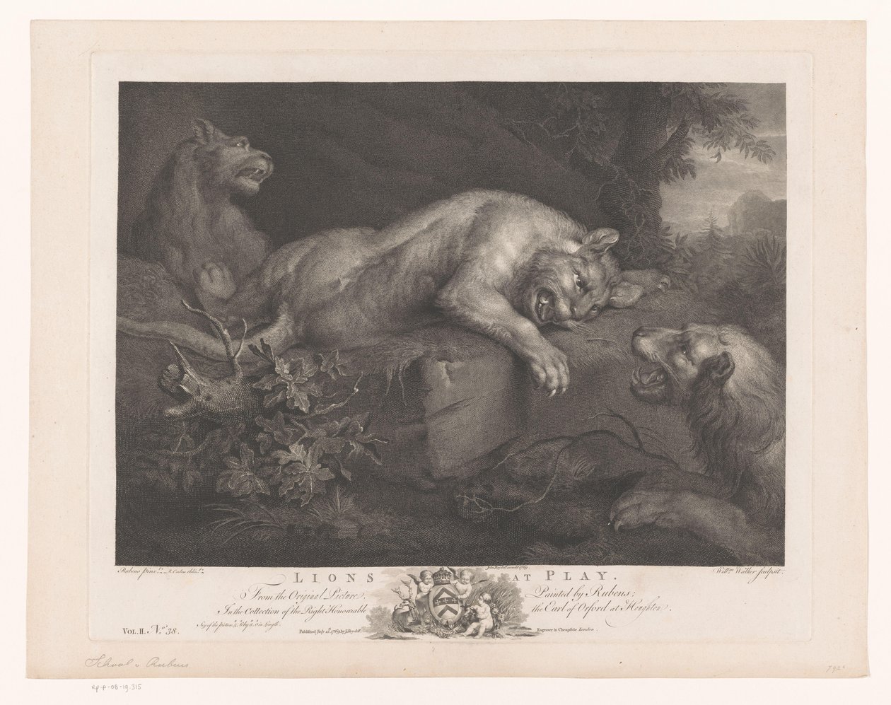 Drie spelende leeuwen
Leões em jogo (título sobre o objecto)
Schilderijen uit The Houghton Gallery (título da série)
A Galeria Houghton (título da série) de William Walker