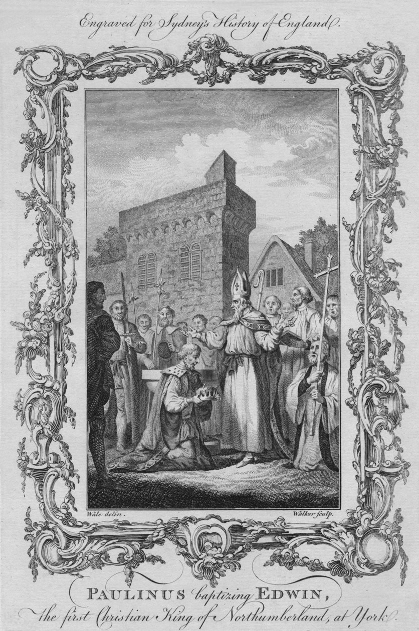 Paulino batizando Edwin, o primeiro rei cristão de Northumberland, em York, 1773. de William Walker