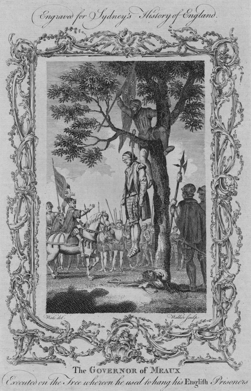 O governador de Meaux executado na árvore em que ele costumava pendurar seus prisioneiros ingleses, 1773. de William Walker