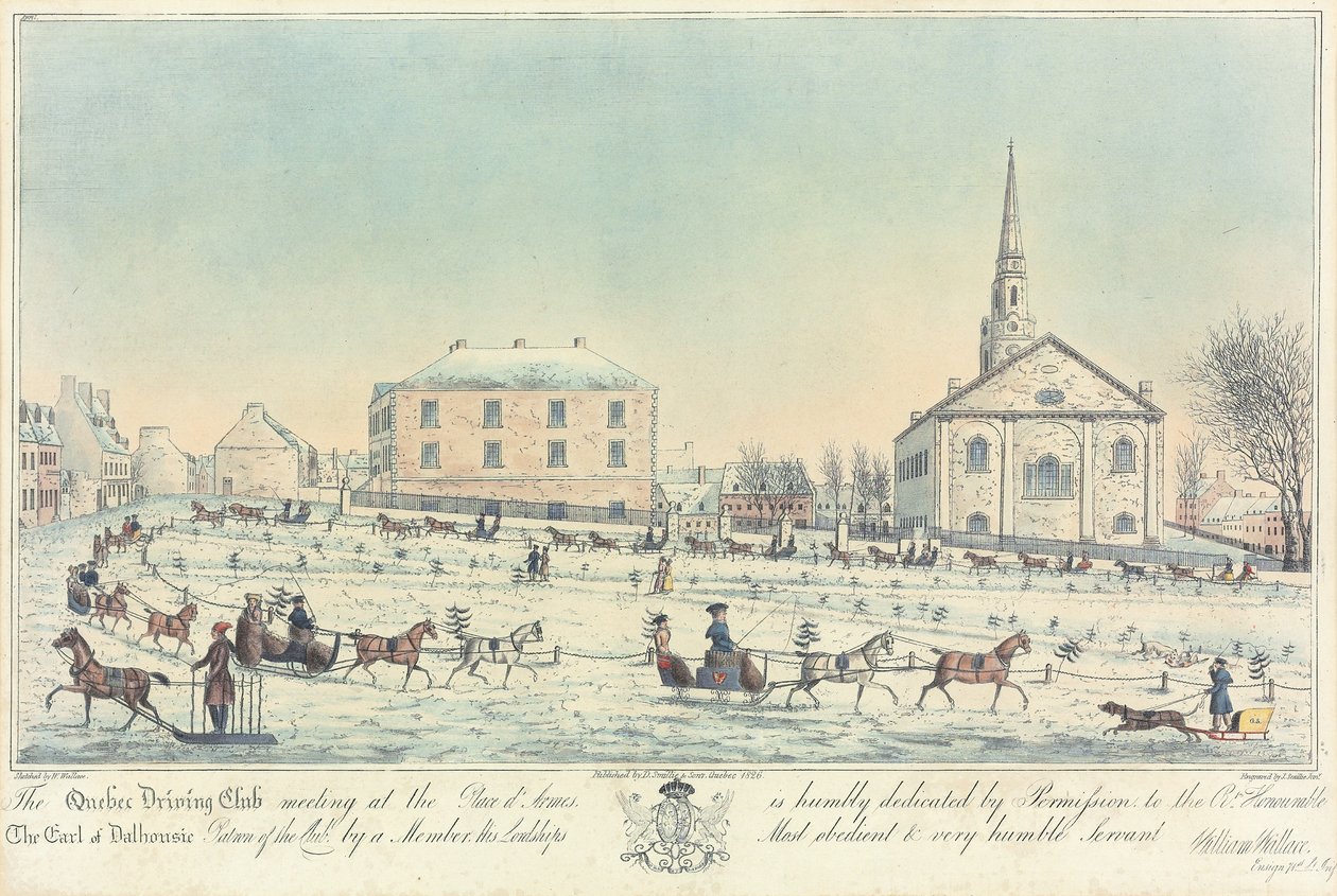 A reunião do Quebec Driving Club na Place d&39;Armes, gravada por J. Smillie Jr., 1826 de William Wallace