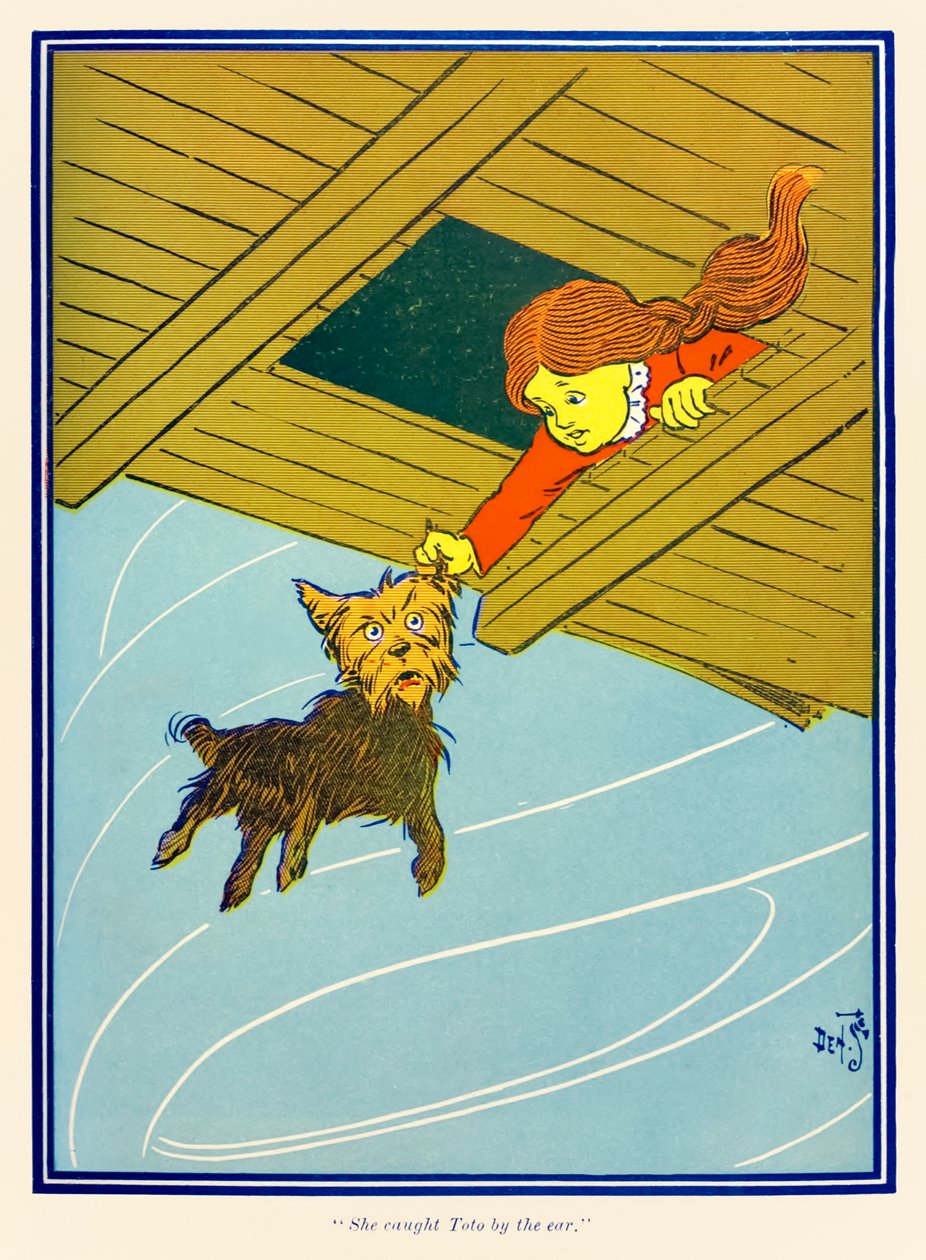 Ela apanhou o Toto pela orelha. de O Feiticeiro Maravilhoso de Oz por L. Frank Baum de William Wallace Denslow