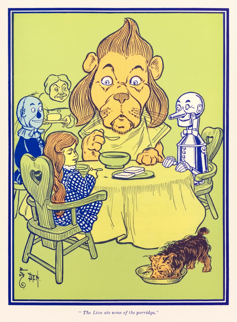 O Leão comeu um pouco da papa. de O Feiticeiro Maravilhoso de Oz por L. Frank Baum de William Wallace Denslow