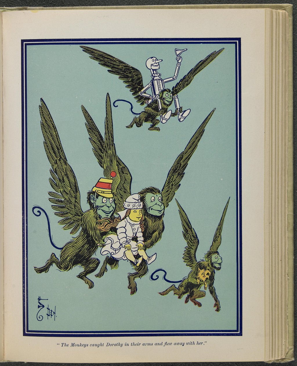 "Os macacos apanharam Dorothy nos braços e voaram com ela", ilustração de "O maravilhoso Feiticeiro de Oz" de Lyman Frank Baum de William Wallace Denslow