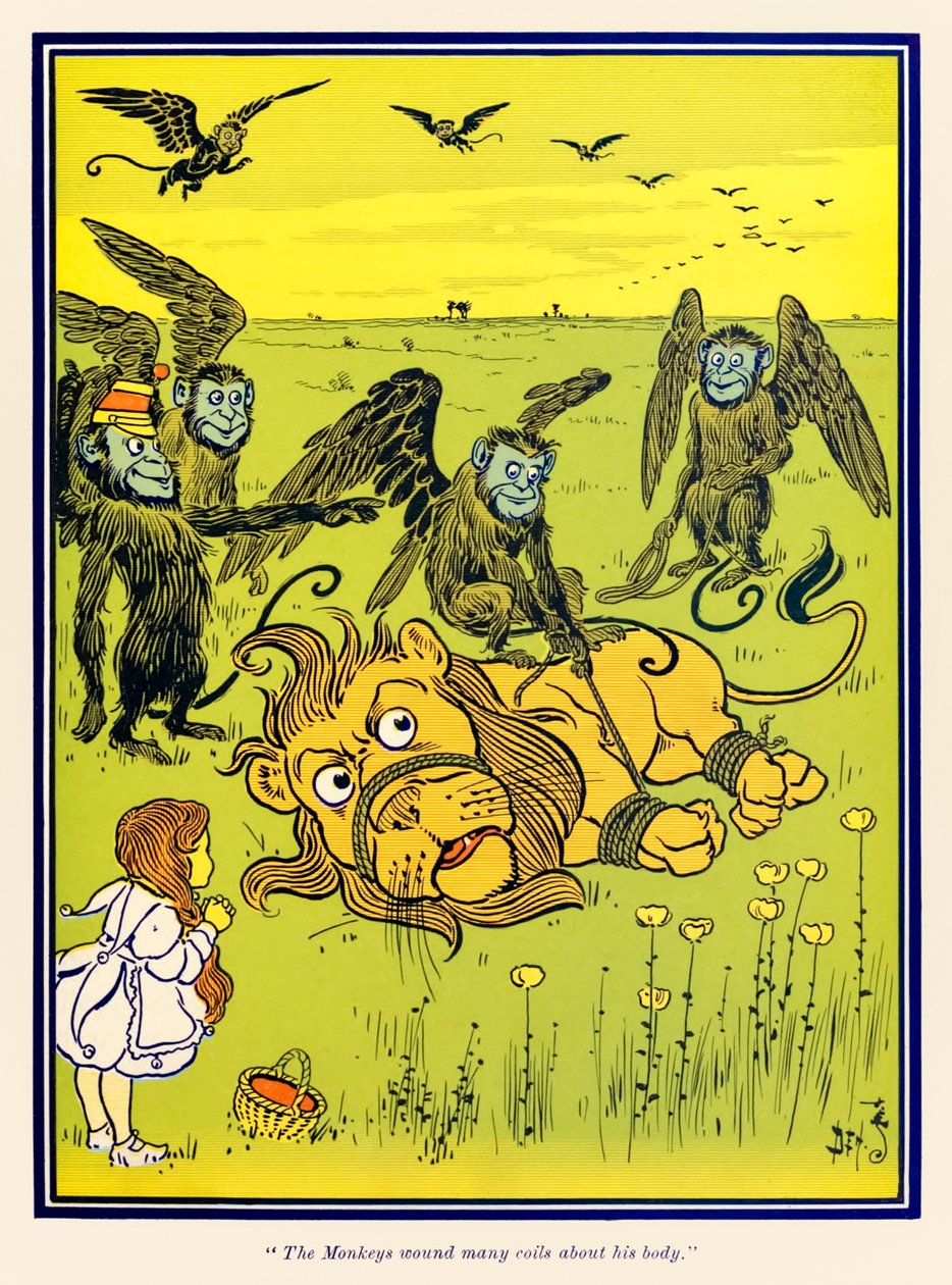 Os Macacos feriram muitas bobinas à volta do seu corpo. de O Feiticeiro Maravilhoso de Oz por L. Frank Baum de William Wallace Denslow