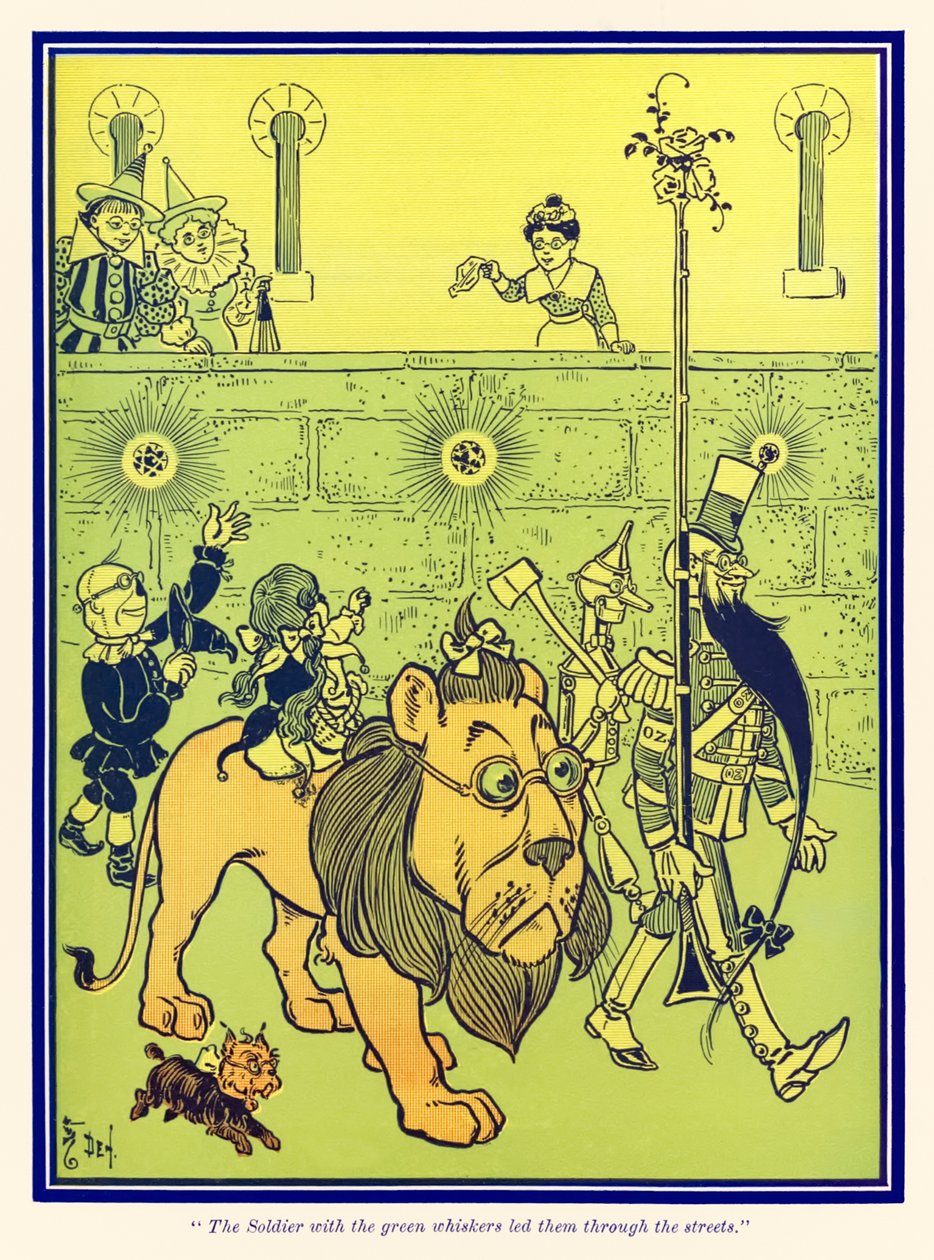 O Soldado com os bigodes verdes conduziu-os pelas ruas. from O Maravilhoso Feiticeiro de Oz by L. Frank Baum de William Wallace Denslow