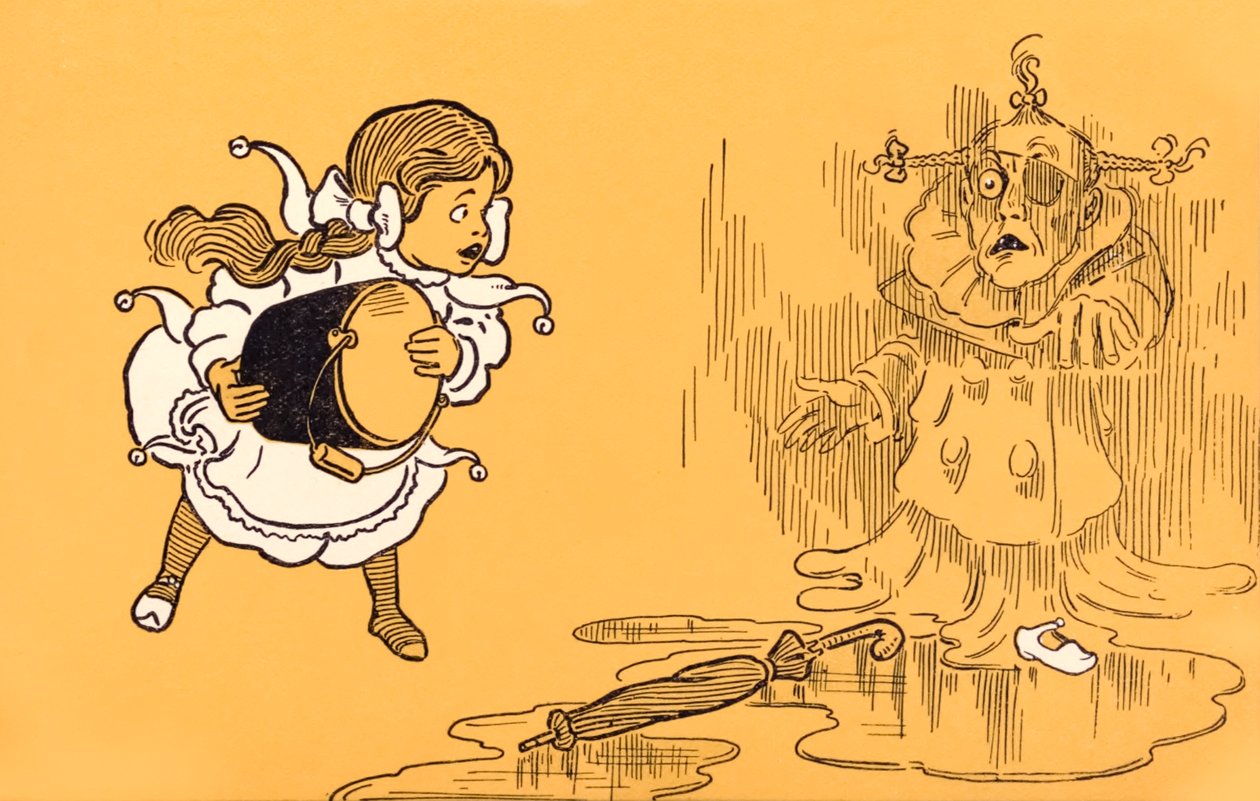 A Bruxa Má do Oeste derrete, de O Feiticeiro Maravilhoso de Oz, de L. Frank Baum. de William Wallace Denslow