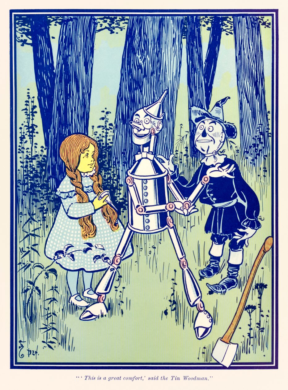 Isso é um grande conforto disse o Lenhador de Lata. do maravilhoso mágico de Oz de L. Frank Baum de William Wallace Denslow