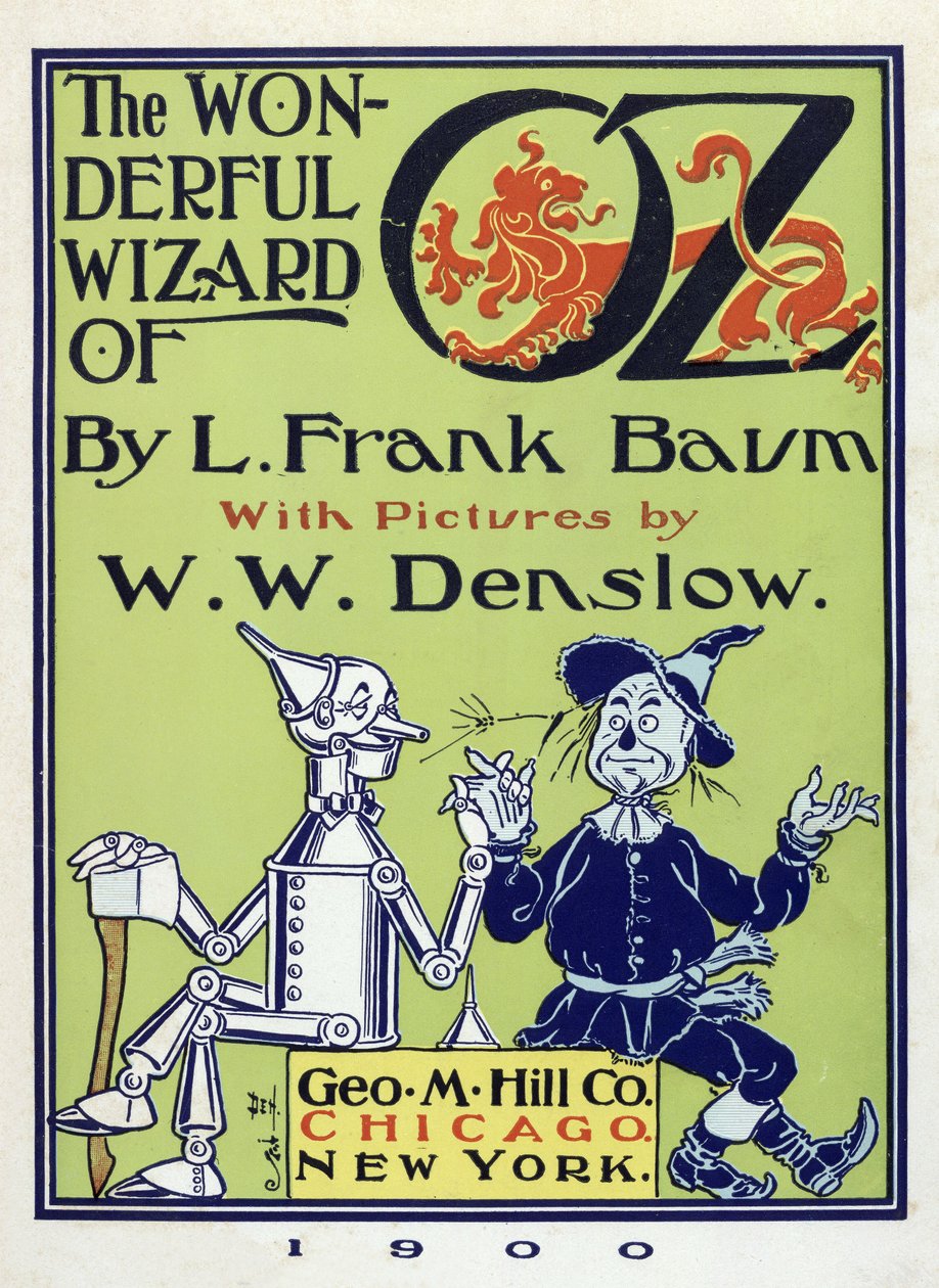 Página de título de The Wizard of Oz por Lymna Frank Baum (1856 - 1919) pub. 1900 (litografia a cores) de William Wallace Denslow