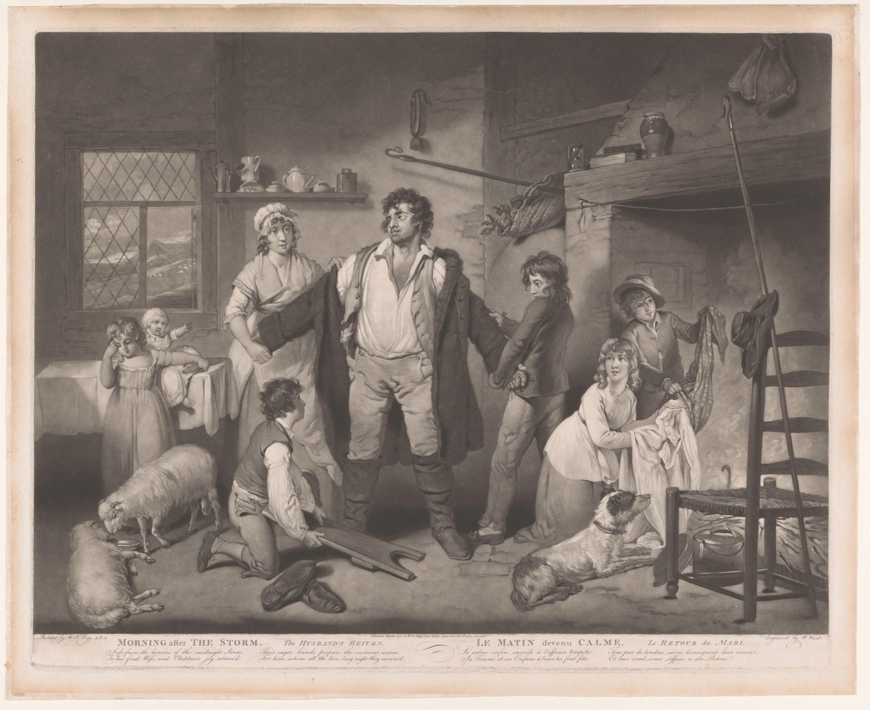 Familie verwelkomt de vader thuis na een storm
Manhã após a Tempestade, o regresso do marido / Le Matin devenue Calme, le retour du mari (título sobre o objecto) de William Ward
