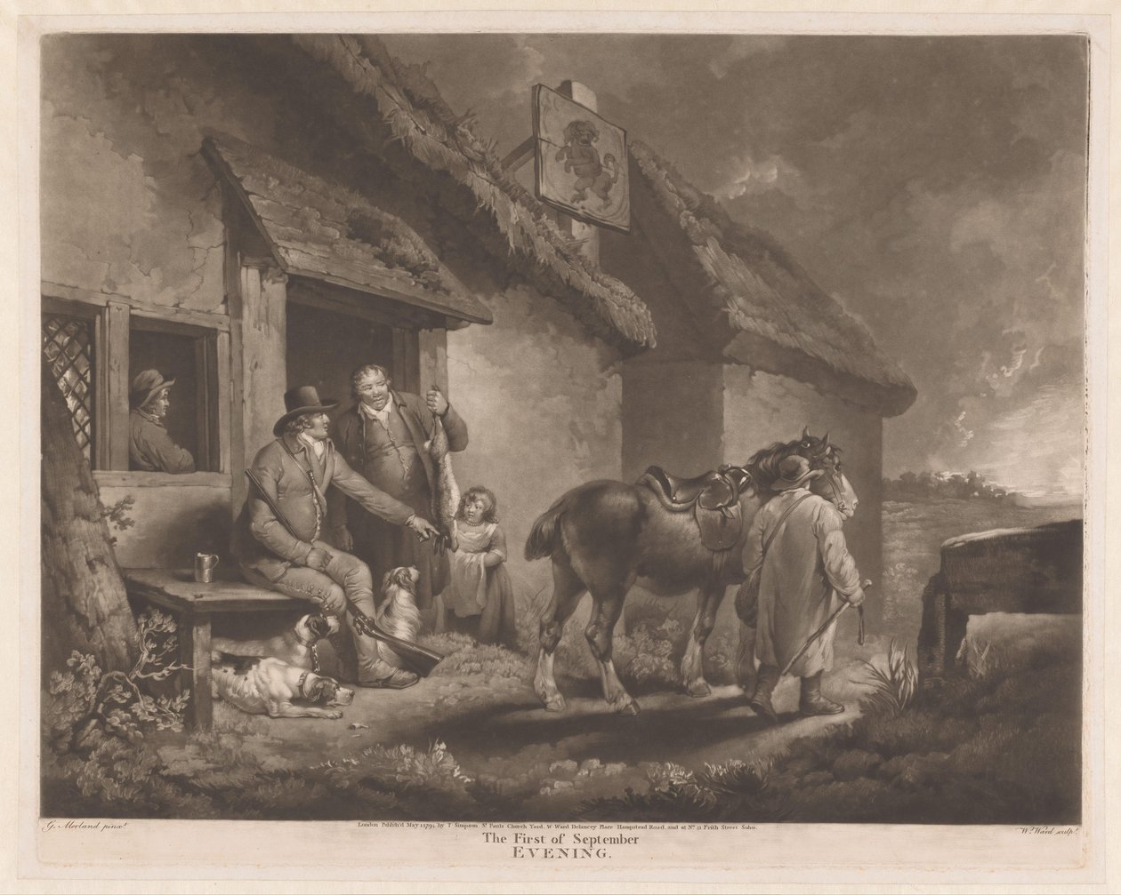 Caçadores e cães de caça com o seu saque numa estalagem
O Primeiro de Setembro, Noite (título sobre o objecto) de William Ward