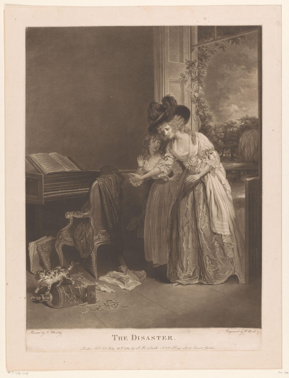 As mulheres jovens descobrem um gato apanhado da ave da gaiola
O Desastre (título sobre o objecto) de William Ward