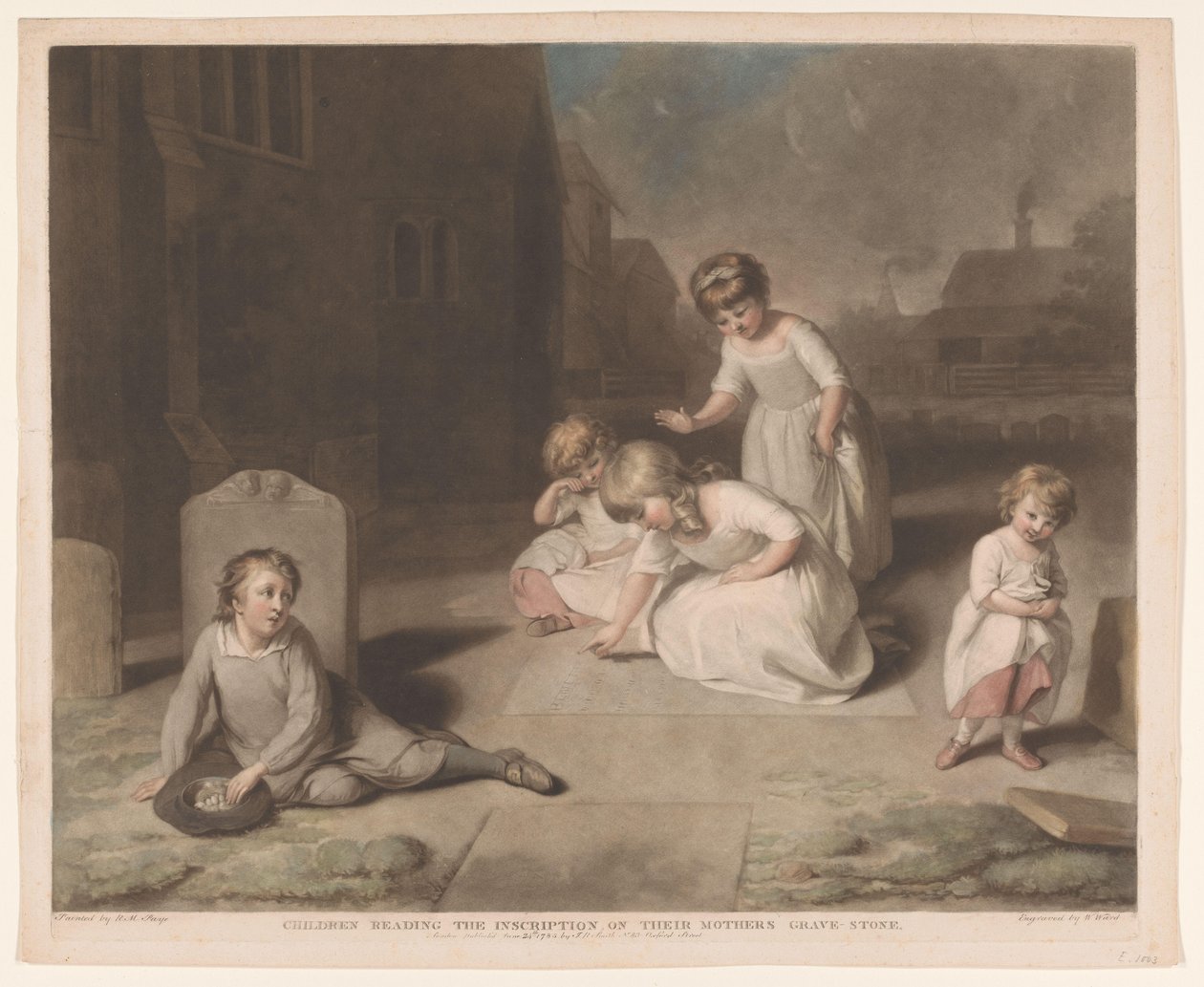 As crianças lêem a inscrição na lápide de sua mãe Crianças lendo a inscrição, na lápide de suas mães (título no objeto) Grupos de Crianças de William Ward