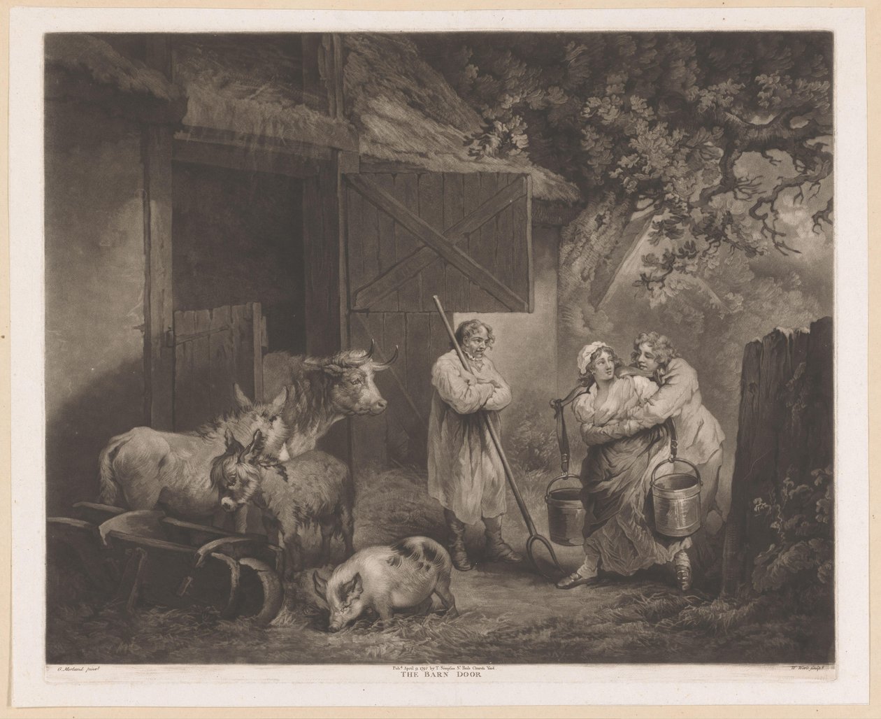 Milkmaid e duas mãos de fazenda perto de um celeiro
A porta do celeiro (título sobre o objecto) de William Ward
