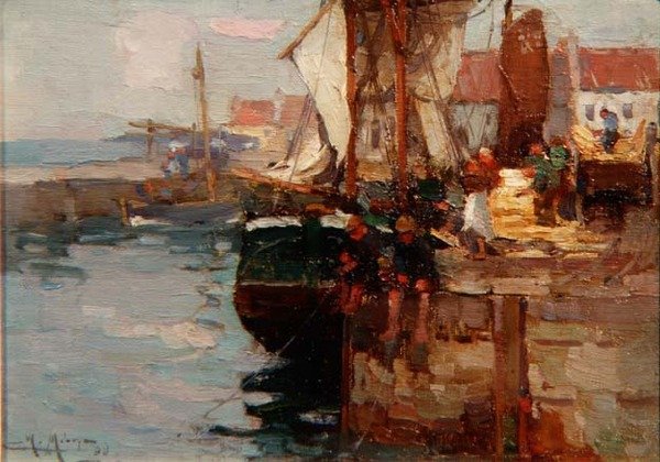 A pesca no cais de William Watt Milne