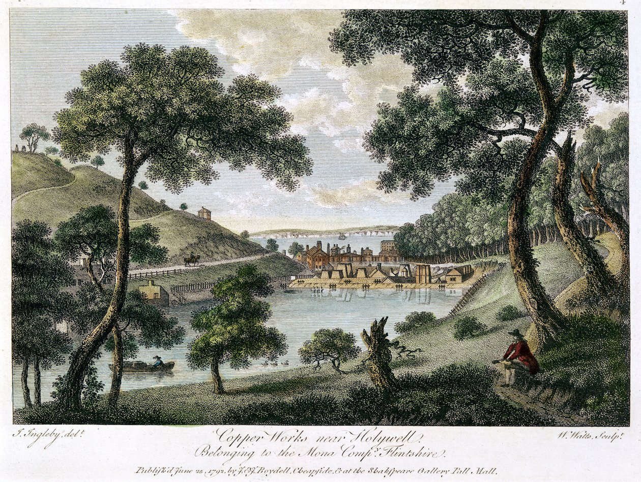 Copperworks perto de Holywell, Flintshire, País de Gales, propriedade da Mona Company, 1792 de William Watts