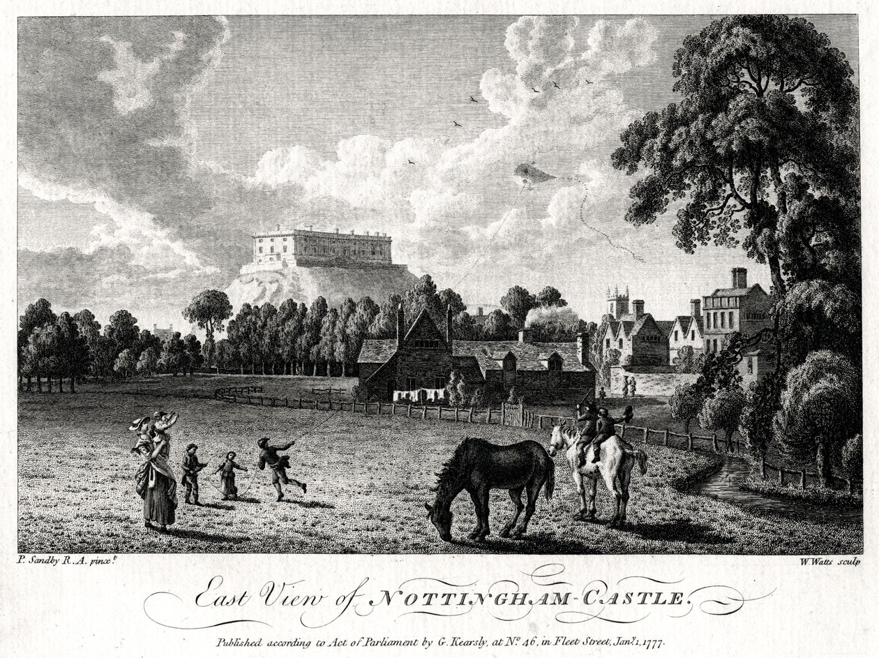 Vista leste do Castelo de Nottingham, Nottinghamshire, 1777 de William Watts