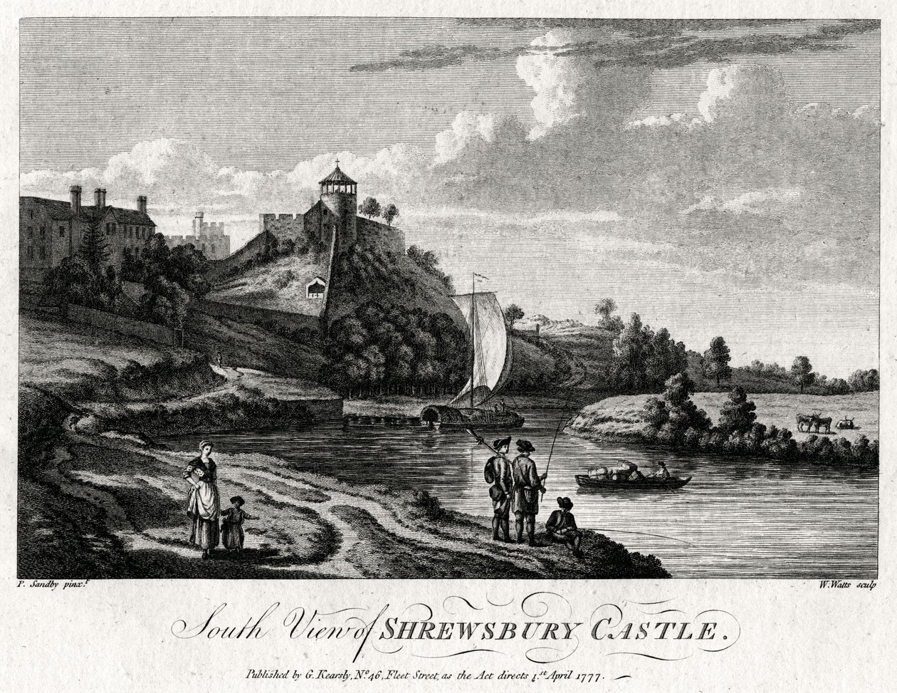 Vista sul do Castelo de Shrewsbury, Shropshire, 1777 de William Watts