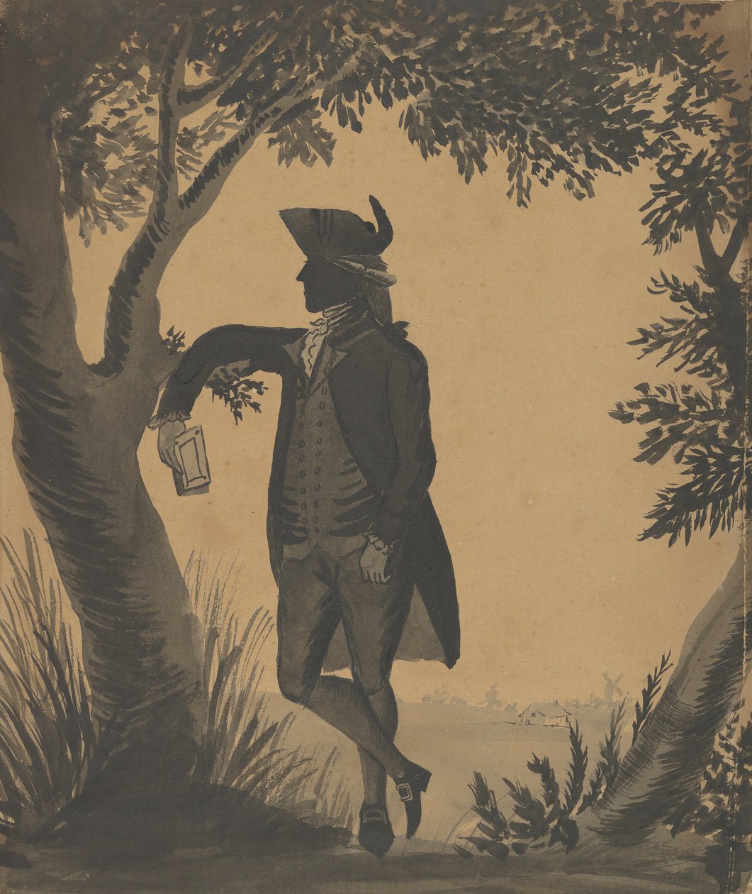 Jovem encostado a uma árvore com um livro, ca. 1780-89. de William Wellings