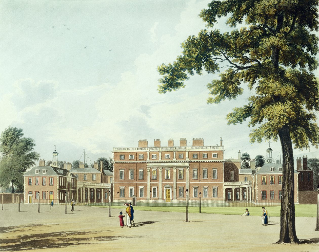 Buckingham House, de "A História das Residências Reais", gravada por Thomas Sutherland (n.1785), por William Henry Pyne (1769-1843), 1819 de William Westall