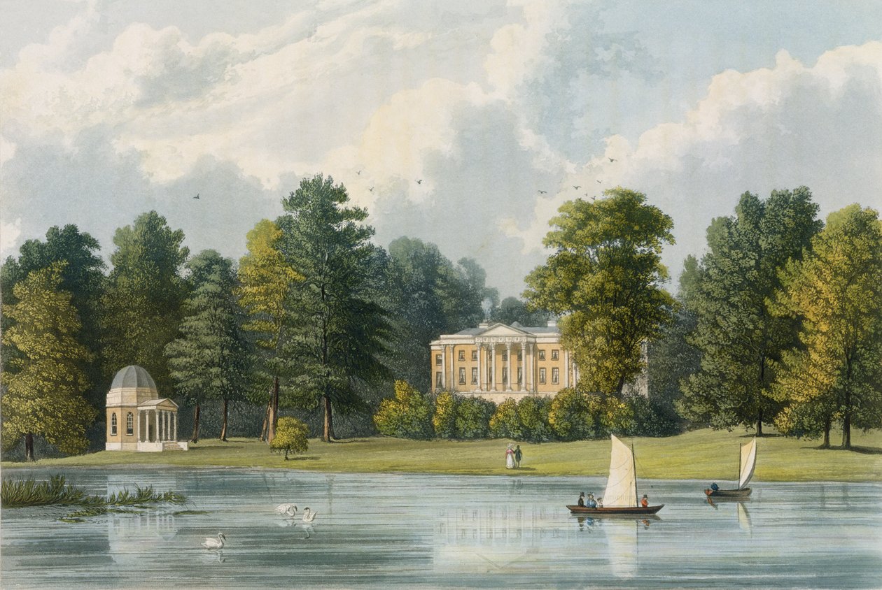 Hampton House, gravado por Richard Gilson Reeve (1803-89), publicado em 1828 de William Westall