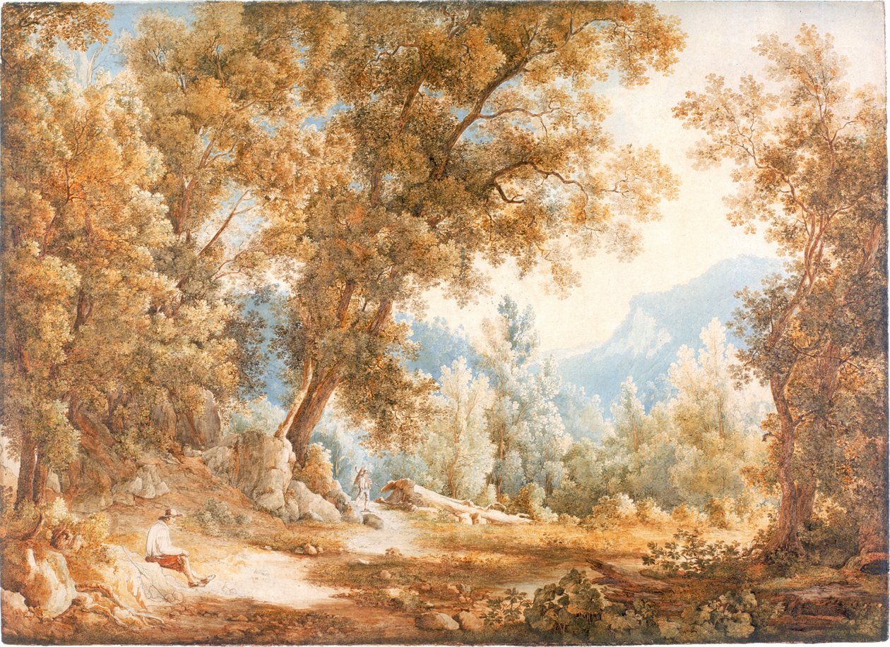Paisagem com figuras, cerca de 1807-1820 (aguarela) de William Westall