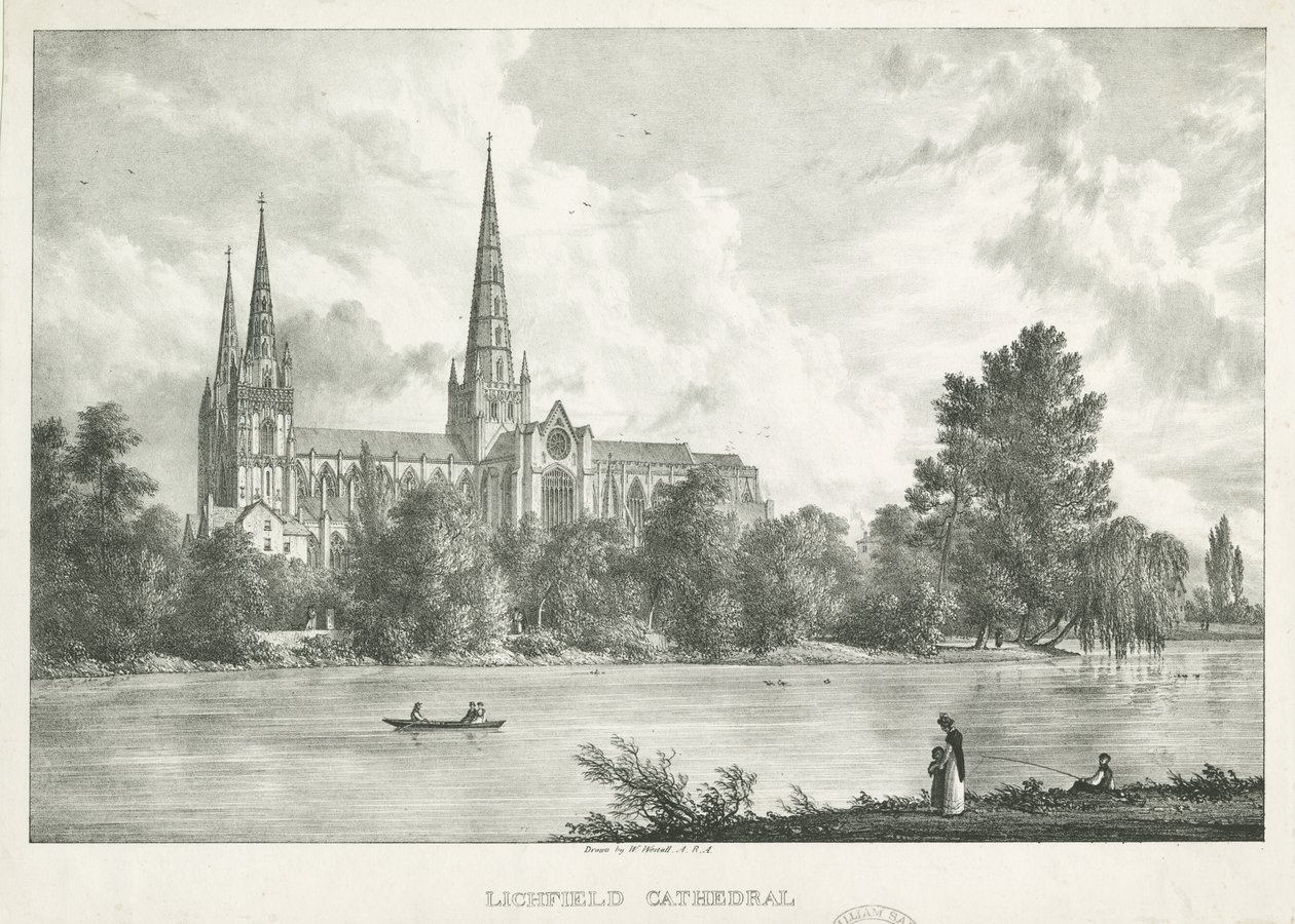Catedral de Lichfield - vista sul: litografia, nd [1781-1850] de William Westall