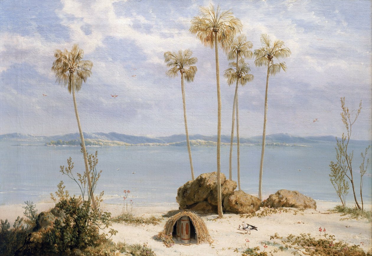 Vista do grupo de ilhas Edward Pellew, no Golfo de Carpenteria (Austrália), Territórios do Norte, dezembro de 1802, durante a expedição de Matthew Flinders (1774-1814) no Investigator, entre 1801 e 1803, com o objetivo de cartografar as terras do sul, de William Westall
