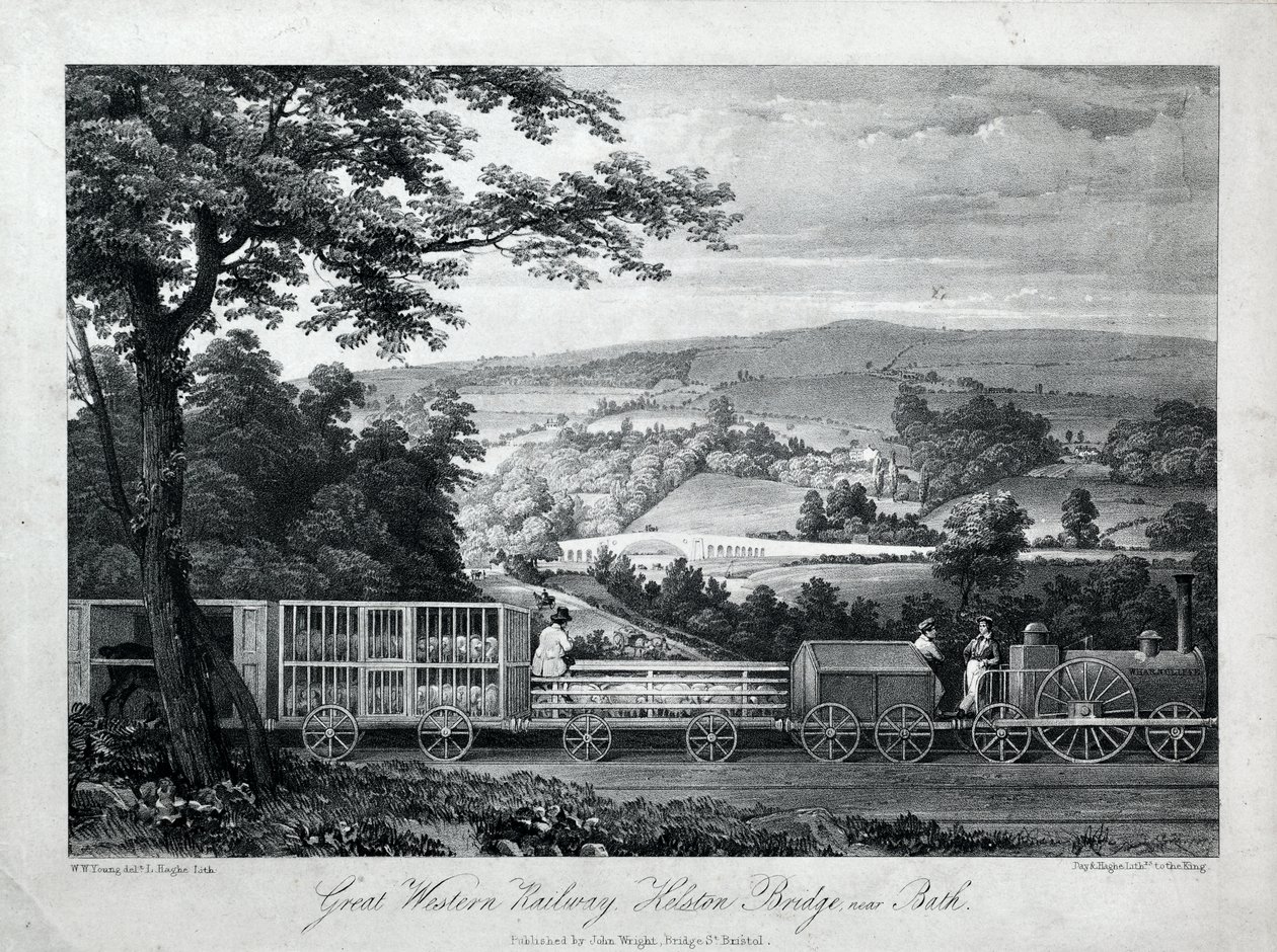 Great Western Railway, Kelston Bridge perto de Bath, c.1835-40 (litografia sobre papel) de William Weston Young