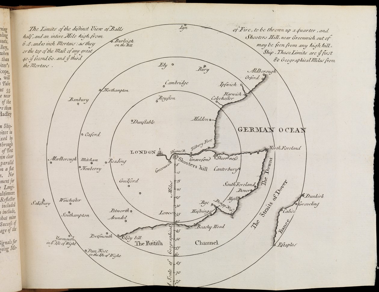 Mapa do Sudeste de Inglaterra de William Whiston