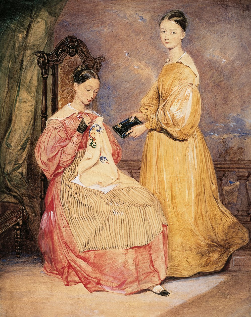 Retrato de Florence Nightingale (1820-1910) com sua irmã Frances Parthenope, Watercolor de William White Warren (1832-1911 ou 1912) de William White (attr. to) Warren