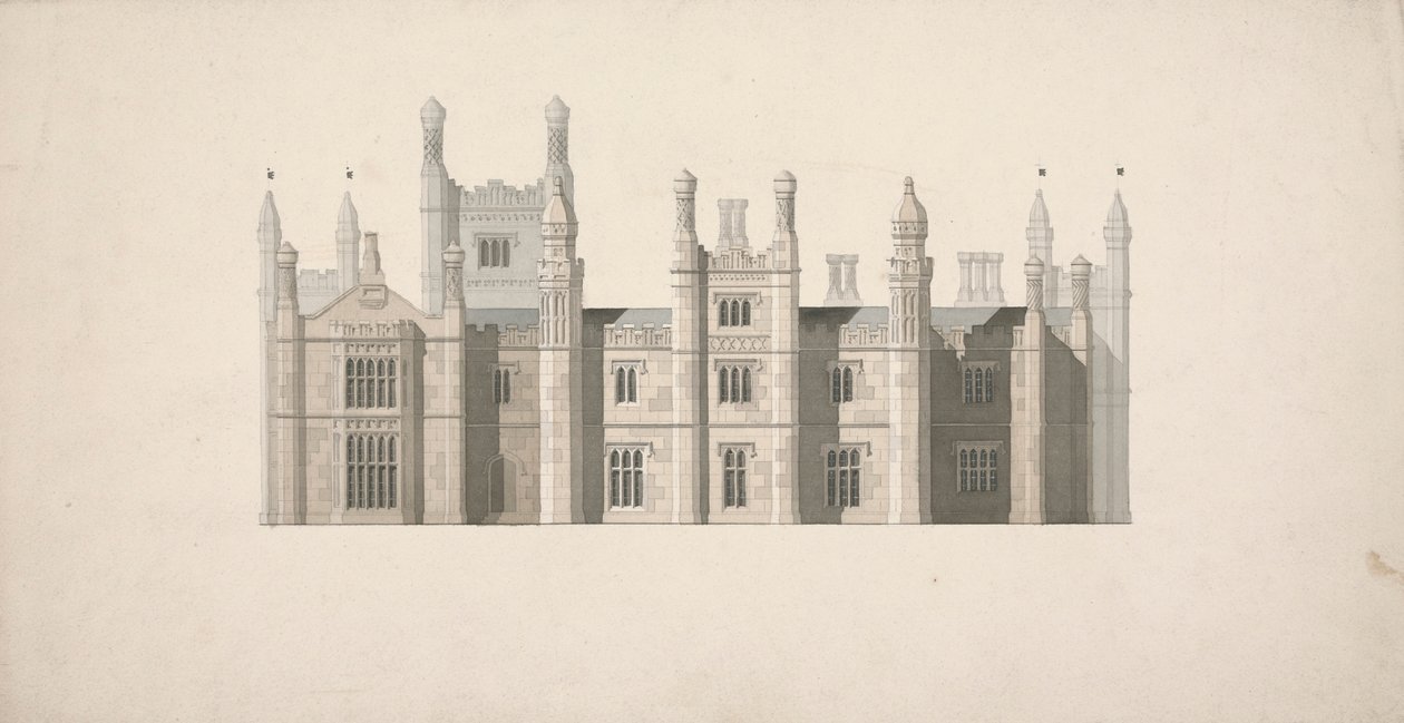 Elevação de uma Proposta de Design para as Faculdades de Cambridge de William Wilkins