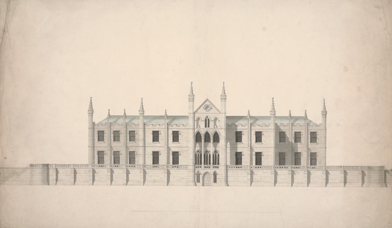 Elevação de uma Proposta de Design para as Faculdades de Cambridge de William Wilkins