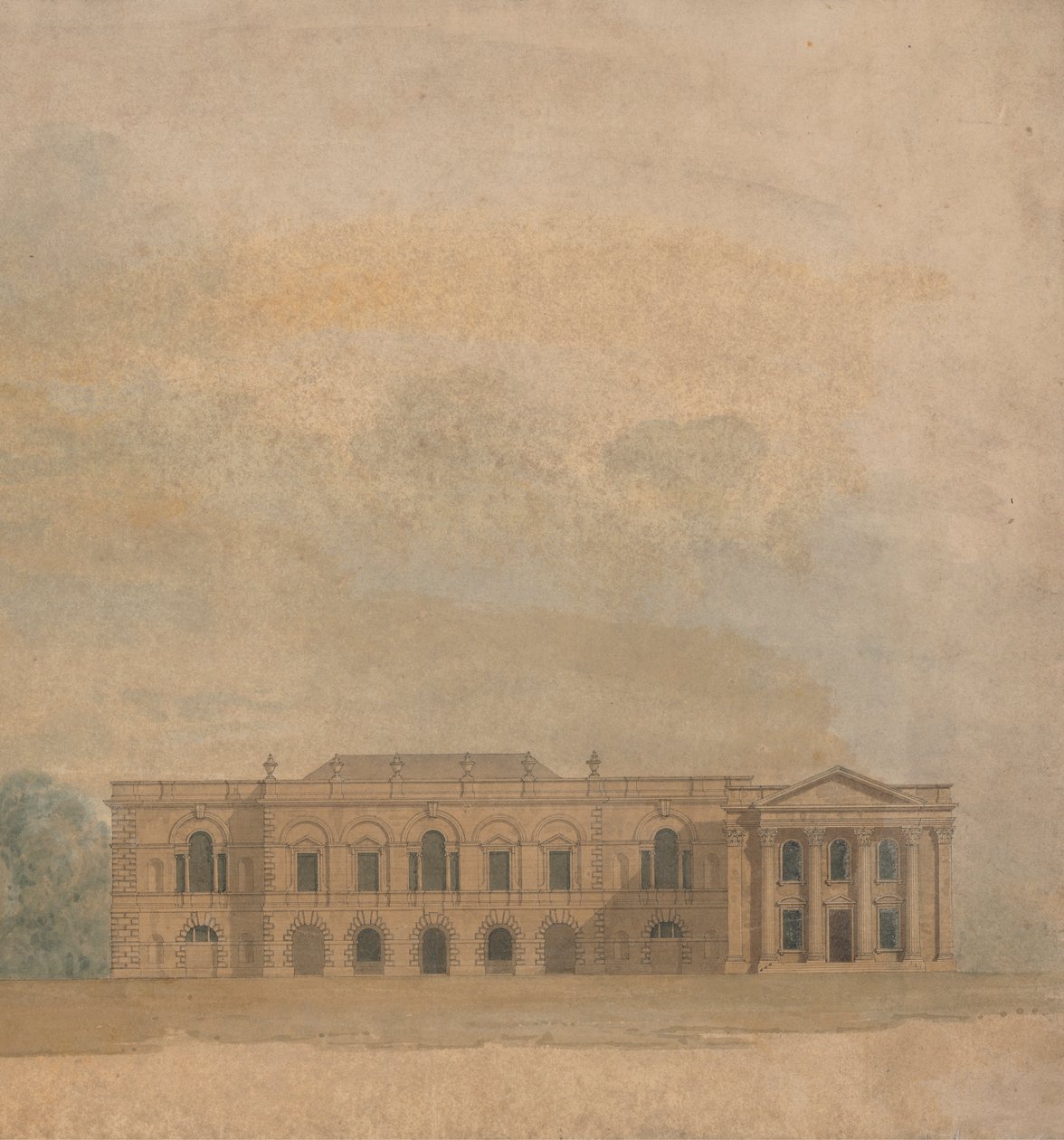 Elevação de uma Proposta de Design para as Faculdades de Cambridge de William Wilkins