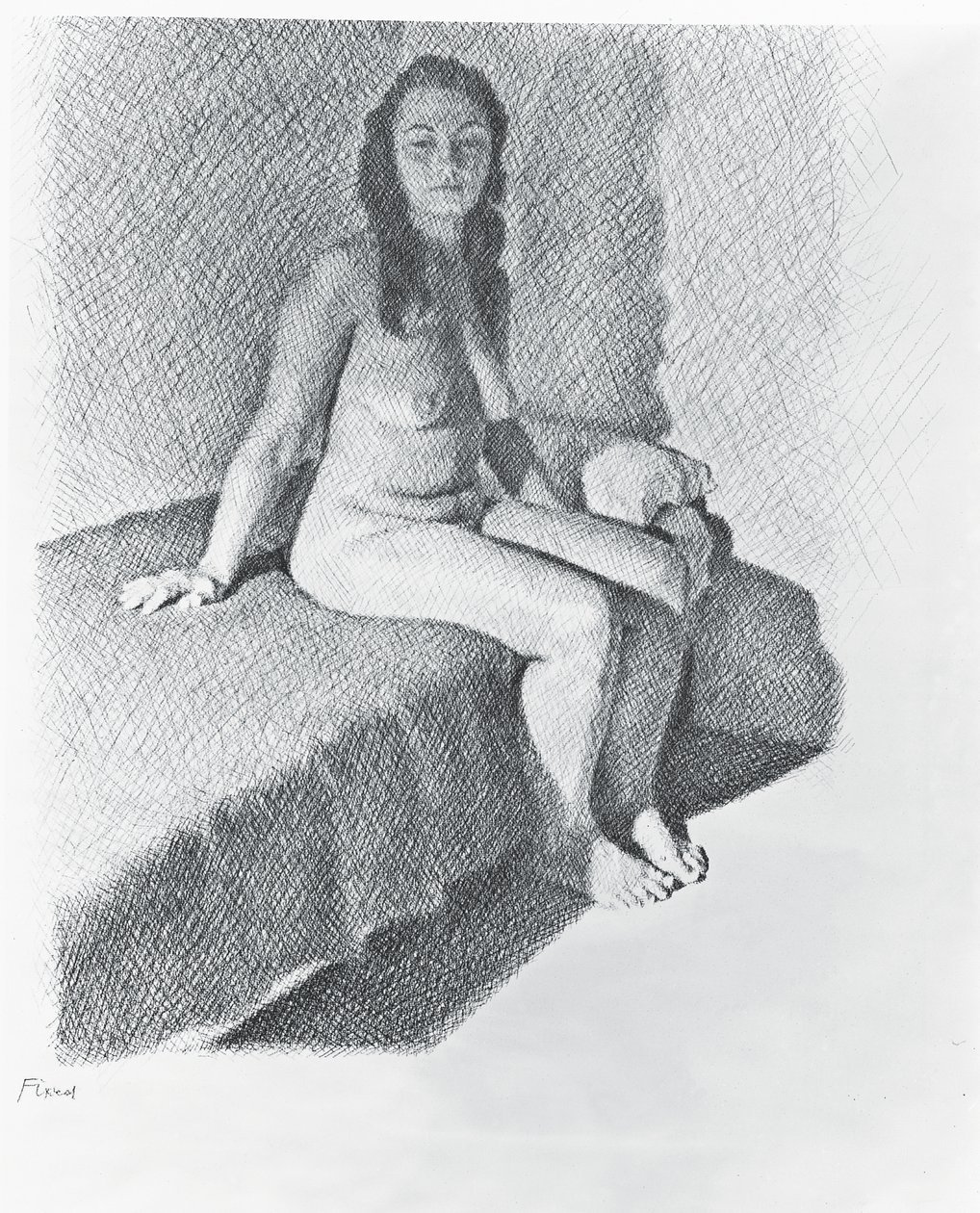 Nu Sentado, c.1968-74 (lápis no papel) de William Wilkins