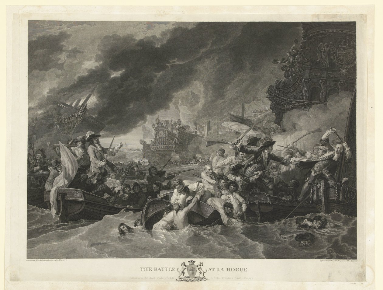 A Batalha Naval do Cabo La Hogue, 1692 A Batalha em La Hogue (título no objeto) de William Woollett