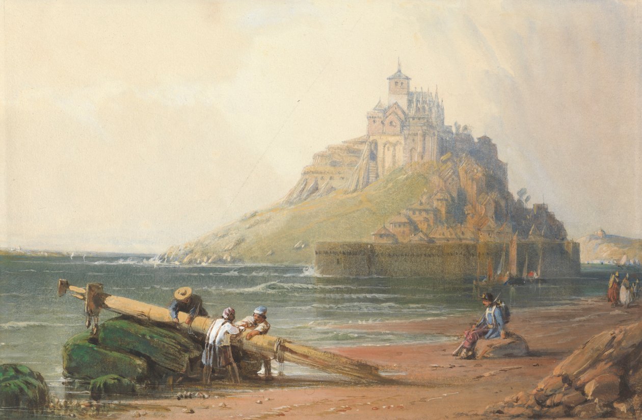 Vista do Monte St. Michel com figuras na praia de William Wyld