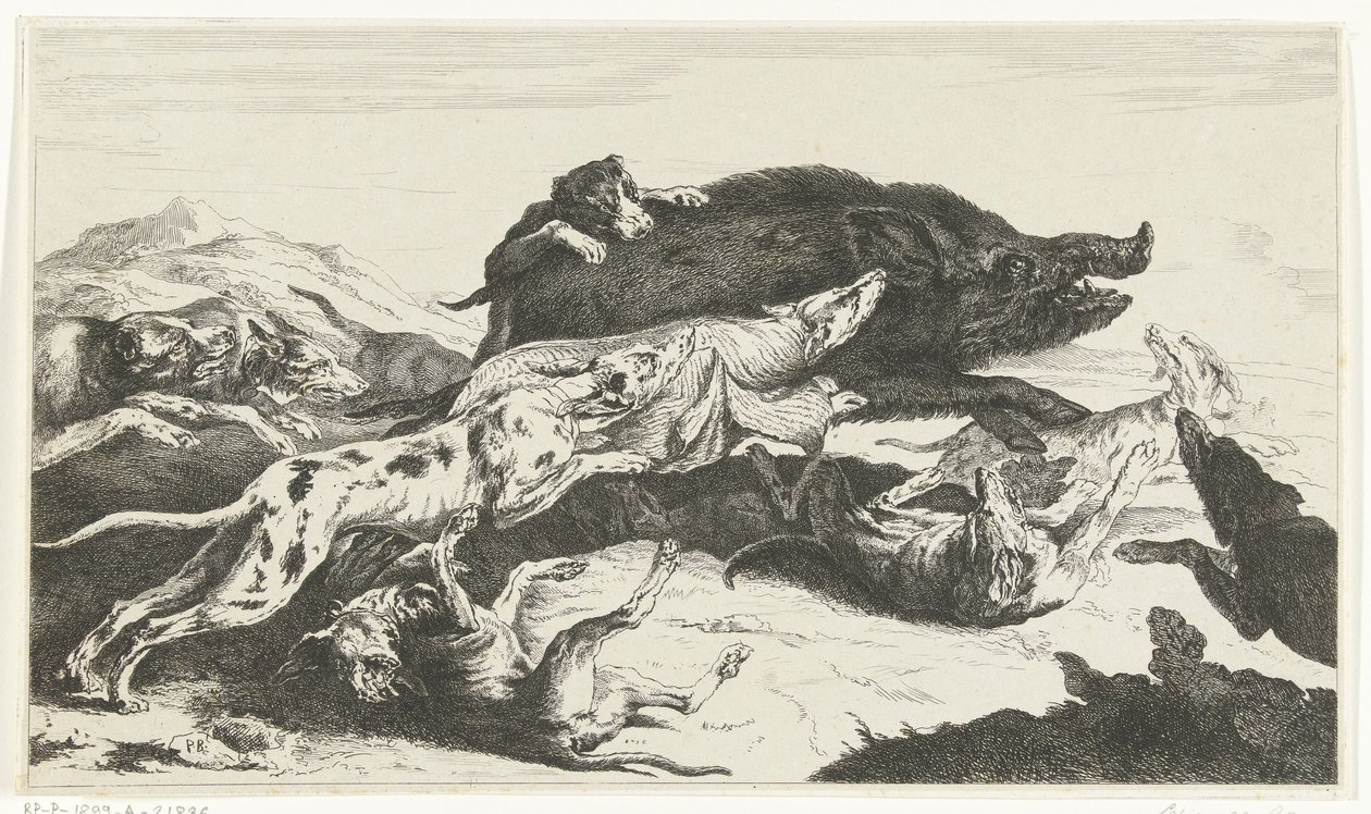 Os cães estão perseguindo um javali de William Young Ottley