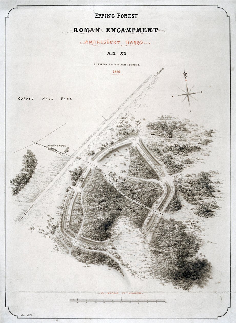 Acampamento romano em Epping Forest, Essex, 1876 de William d