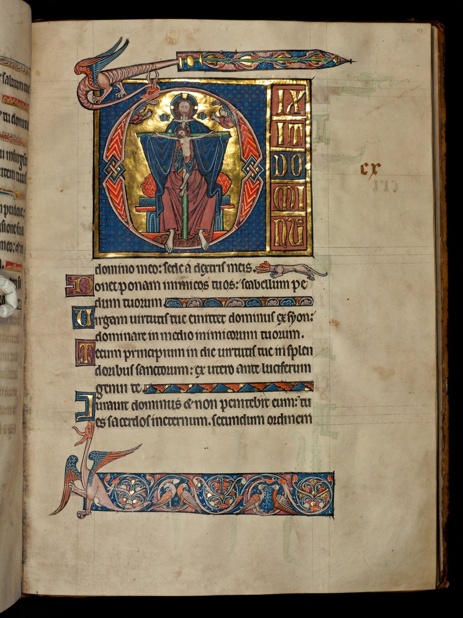 Ms 322 f.113r Salmo 109, inicial D, A Santíssima Trindade, ilustração do &39;De Brailes Psalter&39;, c.1250 de William de Brailes  