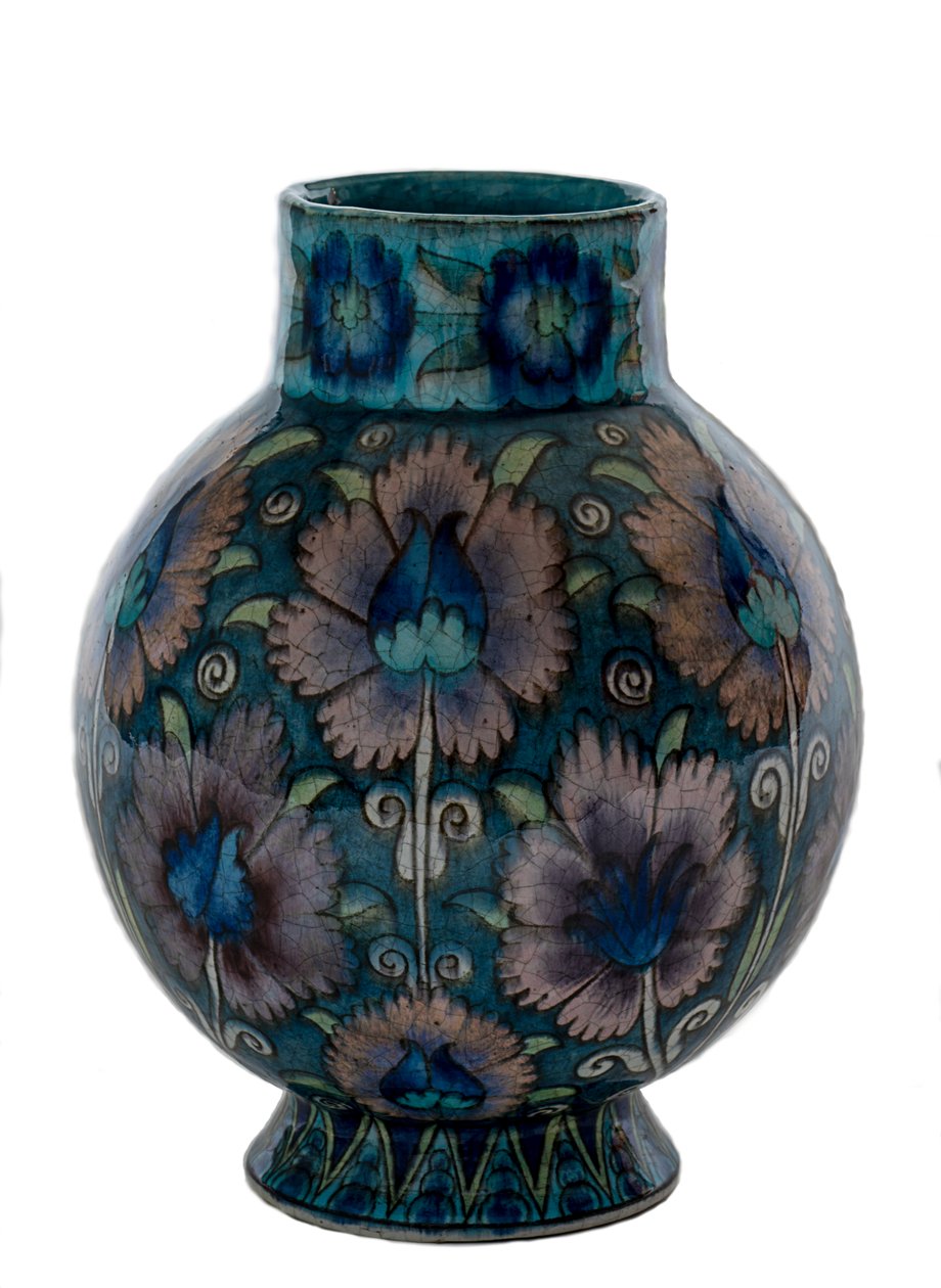 Vaso Bulbous com Padrão de Cravo Rosa de William de Morgan