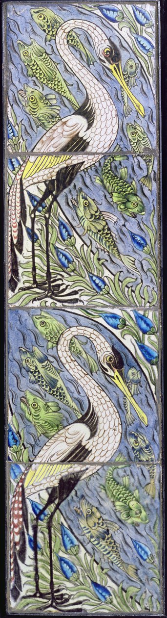 Quatro azulejos representando aves de pesca (cerâmica) de William de Morgan