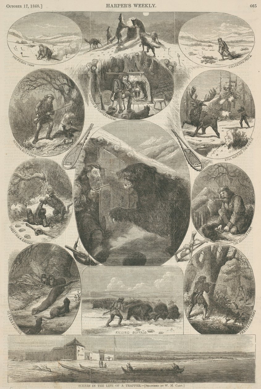 Cenas da vida de um caçador, de &39;Harper&39;s Weekly&39;, 17 de outubro de 1868 de William de la Montagne Cary