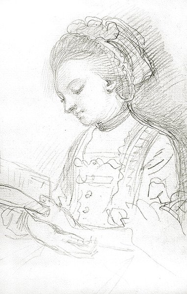 Leitura feminina (carvão vegetal sobre papel) de William of Bath Hoare