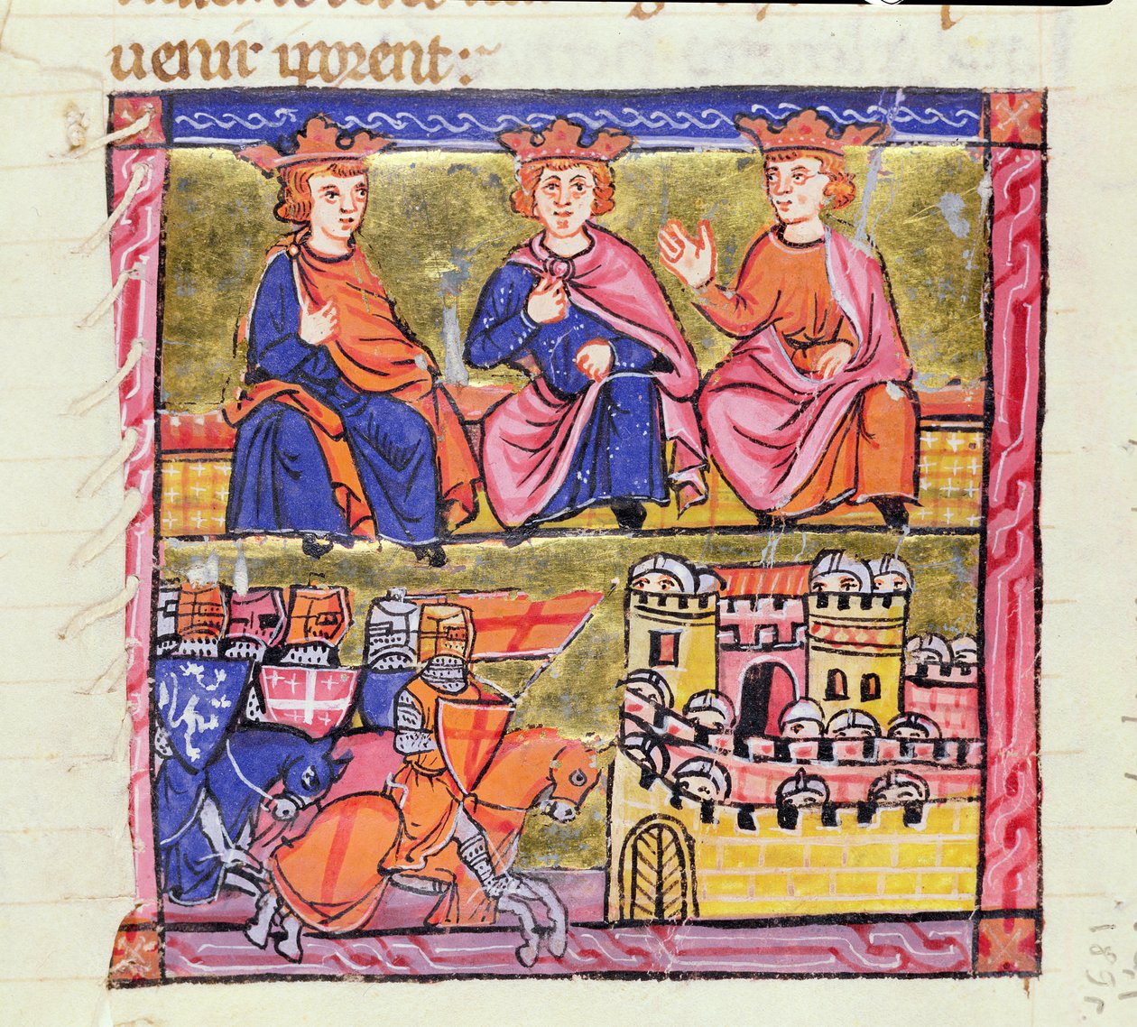 828 f.189r Concílio do Acre e o Cerco de Damasco, Segunda Cruzada, da "Histoire d&39;Outre-Mer", escrito por Guilherme de Tiro, Acre, c.1280 de William of Tyre