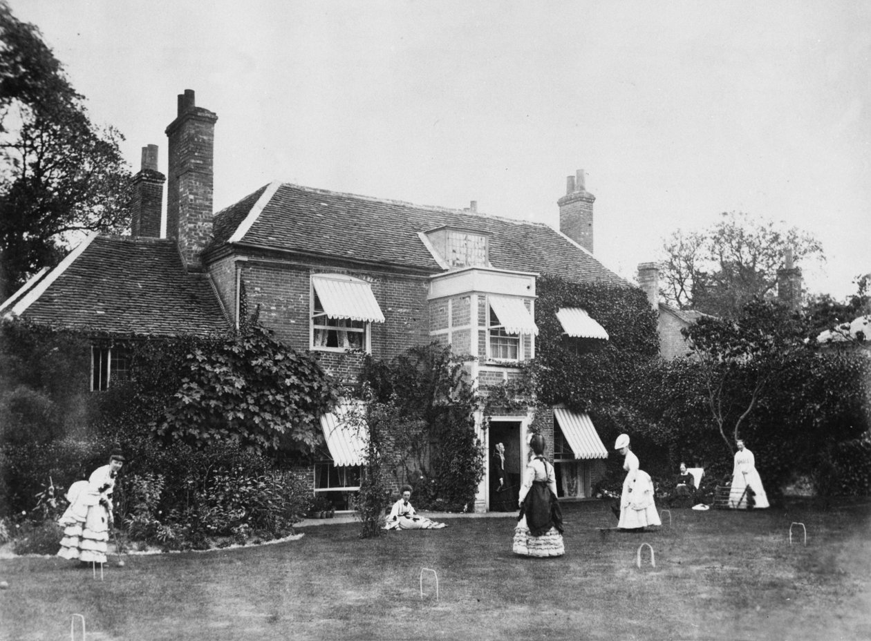 Croquet no gramado em Elm Lodge, Streatley, c.1870s de Willoughby Wallace Hooper