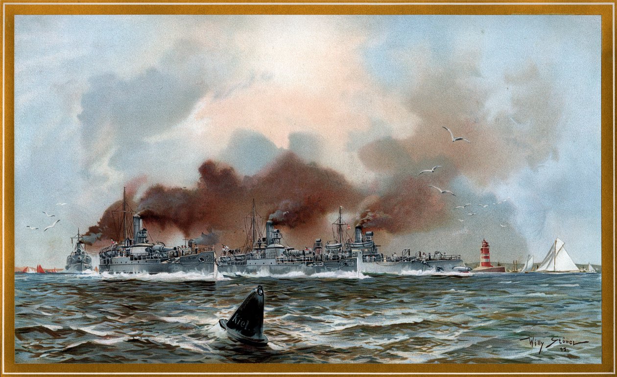 Marinha imperial Urminius e canhoneiras blindadas em Friedrichsort de Willy Stöwer