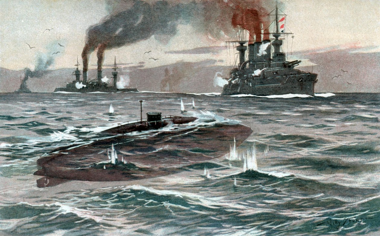 Submarino, c1905 (aguarela) de Willy Stöwer